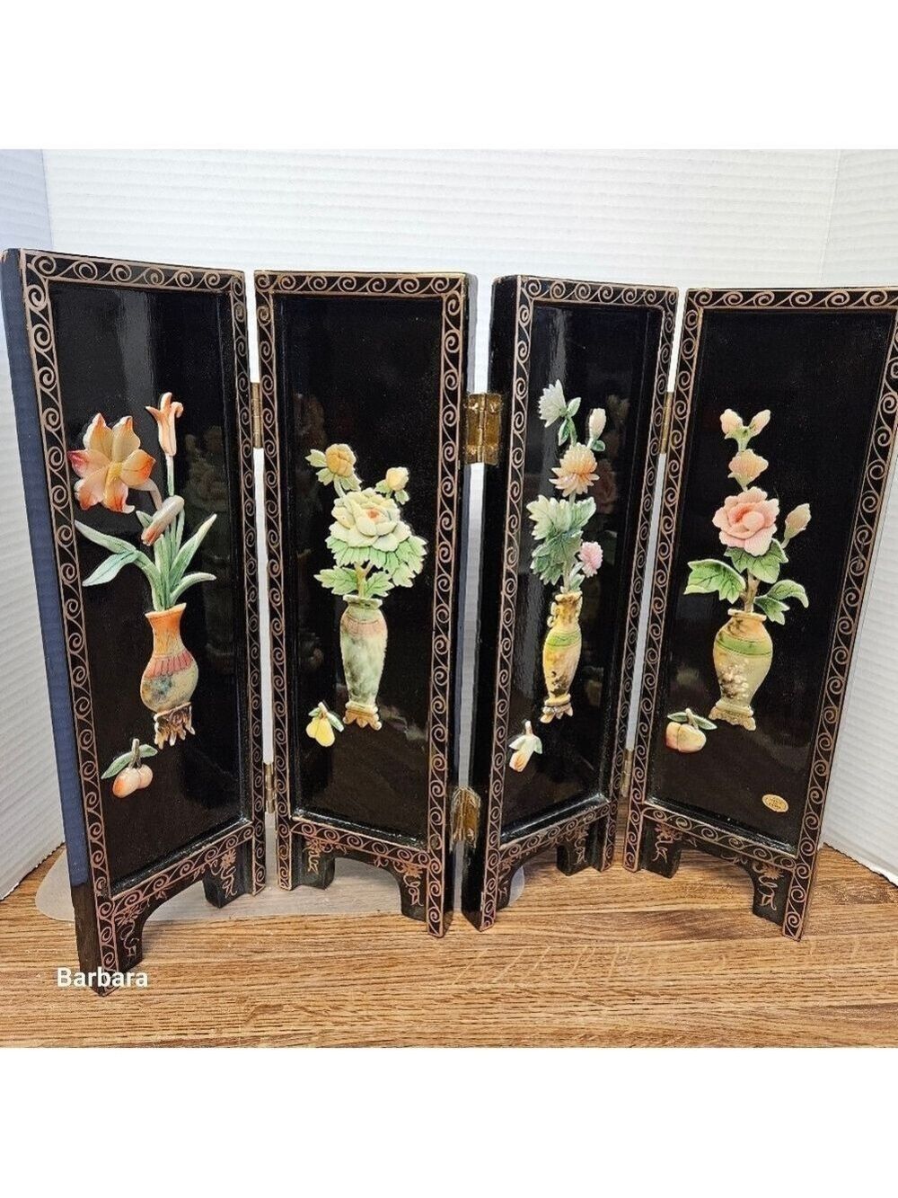 Vintage Decorative Floral Tabletop Folding Screen